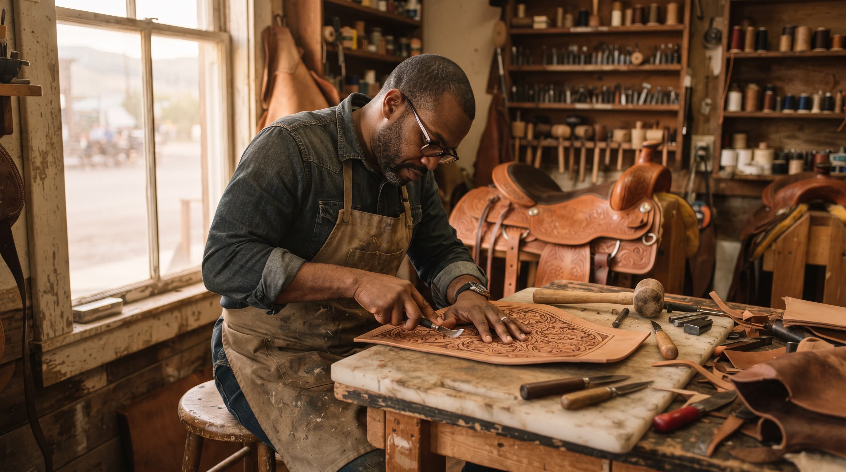 Marcus Cole, saddle maker in Sheridan, Wyoming
